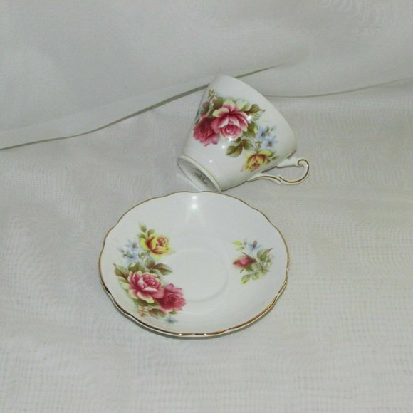 Regency Bone China Cup & Saucer Pink Yellow Floral English Teacup Cottagecore - Picture 4 of 8